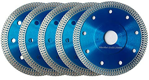 Disco Diamantato 115mm Sottile, 5 Pezzi Professionale Taglio a Secco con Umido per Ceramica, Piastrelle, Cemento, Granito, Cordoli, Pietre Naturali e Artificiali ecc (Blu)