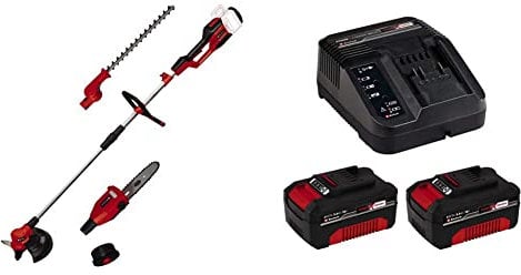 Einhell Herramienta multifunción telescópica a batería GE-LM 36/4 Power X-Change, Li Ion, 2X 18 V, función Cortasetos, desbrozadora y Motosierra. Incluye 2 baterías de 3Ah y Cargador Individual