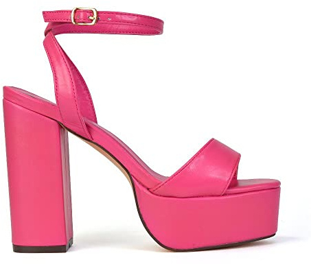 Womens Platform Ankle Strap Sandals Ladies Strappy Block High Heel Party Evening Strappy Shoes Size 3-8 Fuchsia