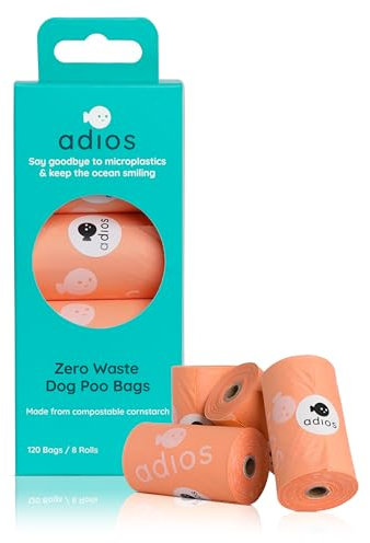Adios Plastic Biologisch abbaubare Hundekotbeutel,Extra dicke kompostierbare Hundekotbeutel aus höchster EN13432 zertifizierter Maisstärke,8 Rollen, 120 Beutel