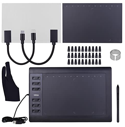 mewmewcat Grafik-Zeichentablett 10 x 6 Zoll professionelles Grafik-Zeichentablett 12 Express-Tasten mit 8192 Stufen batterieloser Stylus/30 Stück Spitzen/Stiftclip/2 Stück