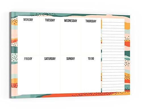 DEQORI Glas-Magnettafel | 90x60 cm groß | Motiv Wochenplan mit Notizfeld | Memo-Board aus Glas | Magnetboard inkl. Magnete, Stift & Tuch für Küche & Büro | Tafel magnetisch & beschreibbar