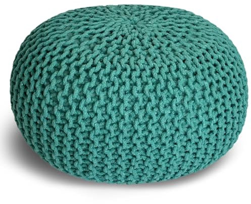 casamia Pouf Ø 55 o. 45 cm Strickhocker Sitzpouf Bodenkissen für Innen Indoor Größe ø 45 cm, Farbe türkis