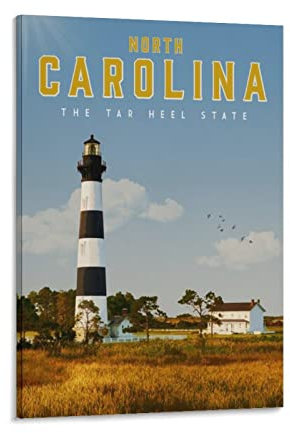 ONOTIO North Carolina Tar Heel State Vintage Reiseposter Landschaft 50 x 75 cm Wandkunst Bild Kunstdruck Leinwand Kunst Poster Modern Familie Schlafzimmer Dekor Poster