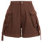 FYMNSI Kurze Hosen Damen Sommer Cargo Shorts Milit?r Casual Elastische Taille Freizeithose mit Taschen Hotpants Baumwolle Outdoorhose Arbeitshose Jeans Bermuda Shorts Outdoor Wandern Short Braun S