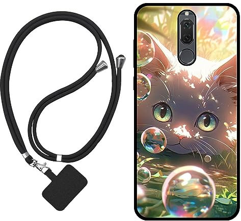 Sunrive Funda Compatible con Huawei Mate 10 Lite,Slim Fit Gel Mate Carcasa Case Bumper de Impactos y Anti-Arañazos Espalda Cover (Burbujas Gatos)+1 X Correa Universal