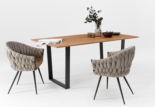 TaBoLe Esstisch Kernbuche Natur geölt mit Schweizer Kante und schwarzem Metallgestell in Trapezform 180x100 cm