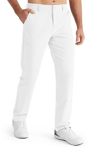 Libin Golf Trousers for Men Slim Fit Chinos Pants 32 Stretch Quick Dry Lightweight Business Casual Pants for Men Comfy Waterproof White 32W x 32L