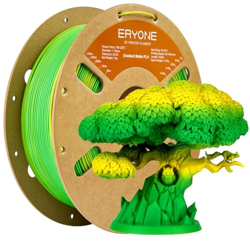 ERYONE Matte PLA 3D Drucker Filament 1.75mm, Matte Gradient Rainbow PLA, Maßgenauigkeit +/- 0.03 mm, 1 kg 1 Spule, Mattes mehrfarbiges PLA,Matter Farbverlauf Shire (gelb & grün)