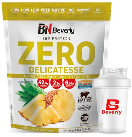 Beverly ZERO DELICATESSE | 1 Kg | Proteína Hidrolizada Whey 85% | Con Digezyme y Tolerase | 1 Mes de uso | Masa muscular, Fuerza y Recuperación | Delicioso Sabor (PIÑA)