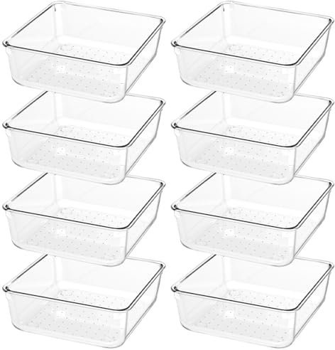 Set di 8 Organizer Cassetti Cucina Trasparente, Plastica Organizer per Cassetti Bagno Scrivania Letto Scatole Cassetto, per Contenitori Trucchi, Posate, Gioielli, Organizzatore Cassetti Portaoggetti