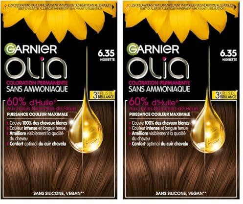 Garnier - Olia - Coloration Permanente à l’Huile Sans Ammoniaque Châtain - 6.35 Noisette (Paquete de 2)