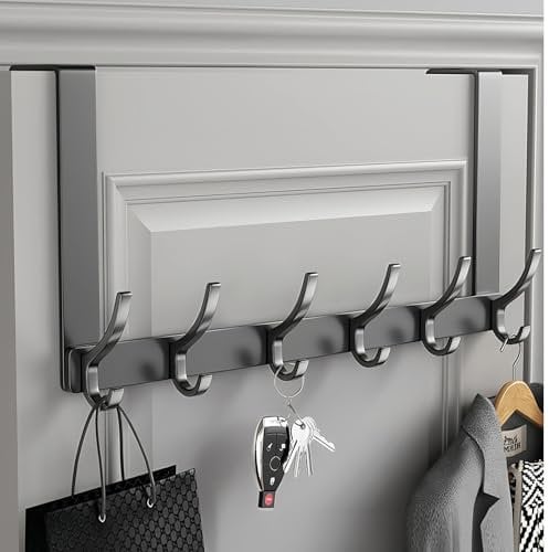 Gerhannery Ganchos para Puertas con 6 Ganchos, Colgadores de Puerta de Ropa Percheros Puerta, Robusto Percha Puerta para Colgar, Ganchos Que Se Pueden Colgar de Dormitorio y de Baño (Negro, 6 Ganchos)