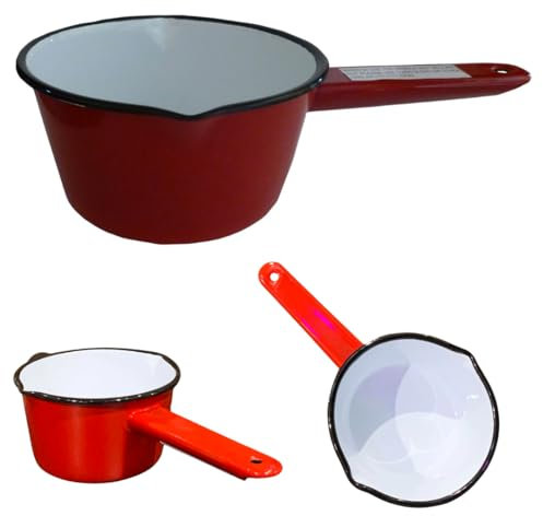 Citystores® 14cm Red Milk pan Saucepan Cooking pots Enamel Sauce Gravy Soup Milk Pan Red Tea Coffee Saucepan Pot with Lip for Kitchen and Camp 0695