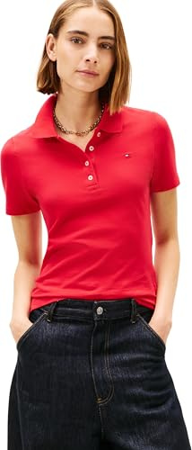 Tommy Hilfiger Damen Poloshirt Kurzarm 1985 Pique Slim Fit, Rot (Primary Red), XS