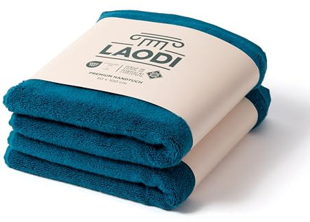 LAODI Premium Handtücher 2er Set – 50x100 – Ozean tiefblau – 100 % Baumwolle – 570 g/m² – Hergestellt in Portugal