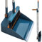 FKKFSS Long Handle Dustpan and Brush, Windproof Vertical Extension Pole, Swivelling Broom Set, Blue
