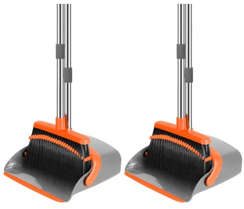 NACENA Besen- und Kehrschaufel-Set, 132,1 cm lang, verstellbarer Griff, Besen, Kehrschaufel mit Kehrschaufelzähnen zur automatischen Haarreinigung, geeignet für Zuhause, Küche, Büro, Flur, Boden (grau