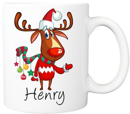 Pickhut Personalised Christmas Mugs - Hot Chocolate Mug, Secret Santa, Stocking Filler, Gifts for Christmas, Birthday, Xmas Eve Box (Reindeer Mug)