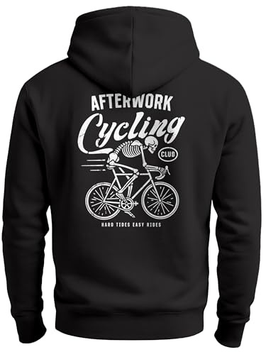 Neverless® Herren Hoodie Backprint Fahrrad Bike Afterwork Cycling Skelett Grafik Kapuzen-Pullover Männer Fashion Streetstyle Schwarz L