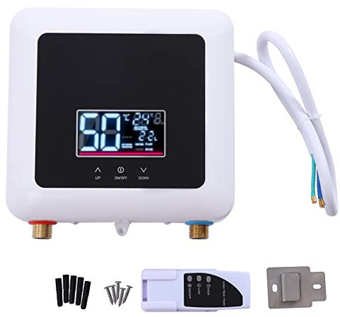 HUSPOO Mini Electric Water Heater with Remote Control, 7500W Undersink Instant Tankless Hot Water Heater with LCD Display, Under Sink Water Heater for Kitchen Bathroom Washing (Black)