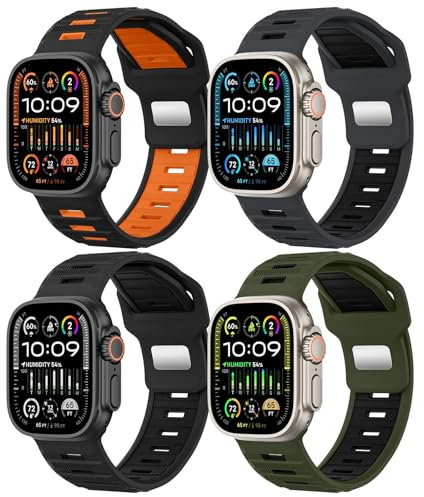 MoKo 4 Piezas Correa compatible con Correas Apple Watch Ultra 2/Ultra 49mm 46mm 45mm 44mm Hombre, Silicona Pulsera Suave Deportiva Correa para iWatch Series SE 10 9 8 7 6 5 4 3 2 1 Ultra 2 1,Multi-C B