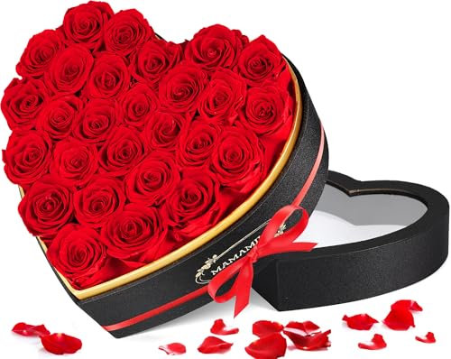 27 Rosa Stabilizzata Vera in Forma Cuore,Rosa Eterna Regalo per Lei Donna Fidanzata Mamma Ragazza,Fiori Stabilizzati Regali San Valentino,Compleanno,Festa Della Mamma,Anniversario(Rosse)