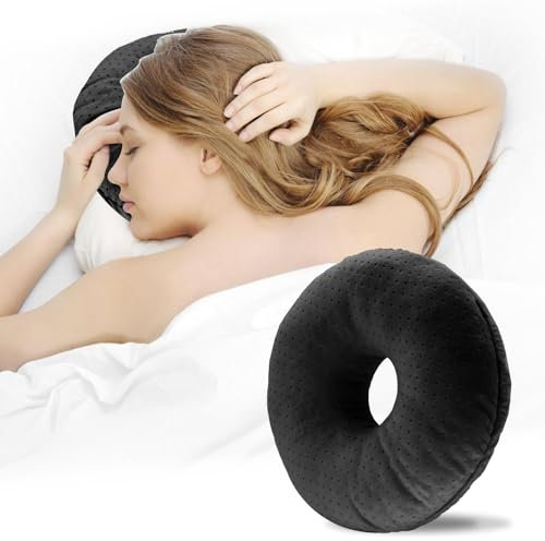 Topzora Piercing Kissen mit Loch – Donut Kissen für Seitenschläfer zur Schmerzlinderung bei Ohrschmerzen,Piercing Pillow Seitenschläfer Zur Schmerzlinderung Im Ohr,Donut Ohrenkissen-Schwarz