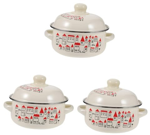 SUPVOX 3 Pièces Pot en émail Conteneurs non tasse multi bol wok plat à tajine induction casserole pour induction Ustensiles de cuisine en émail marmite à deux poignées marmite de cuisine