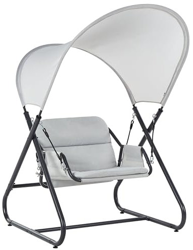 Gartenschaukel aus Mesh Stahl helles Grau mit Dach modern Solagna