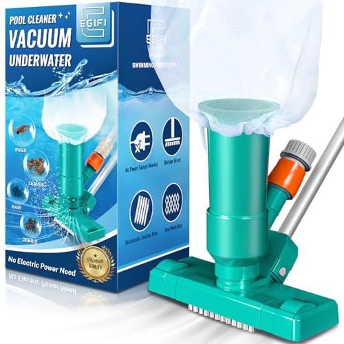 Pool Vacuum for Above Ground Pool with Nylon Mesh Net, Jet Underwater Cleaner & 3 Scrub Brushes, Portable Pool Vacuum Cleaner for Swimming Pool Spa Fountain Pond Hot Tub, Pure Green