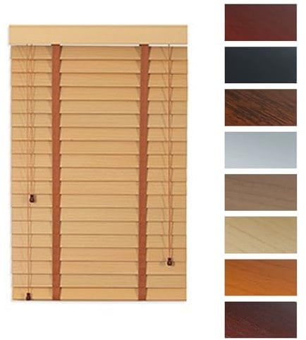 2 Cordless Faux Wood Blind 20 30 40 50 60, Wooden Venetian Blinds, Horizontal Windows Blinds Light Filtering & Shades For Indoor Window Office Bathroom Living Room(Light brown)