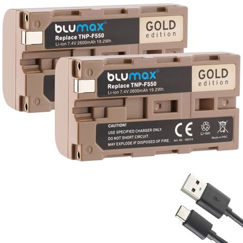 2X Blumax Akku Ersatz für Sony NP-F550 |- 2600mAh -| mit USB Typ-C Ladebuchse für Sony NP-F750 NP-F960 NP-F970 NP-F980 NP-F990 // Videoleuchten ...