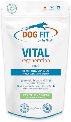 DOG FIT by PreThis® VITAL Regeneration für Hunde I Mit Kollagenpeptiden, L-Lysin, Kieselerde, Schachtelhalm, Vitamin C, B5, B7 für den Bewegungsapparat I small <10 kg I 60 Kapseln