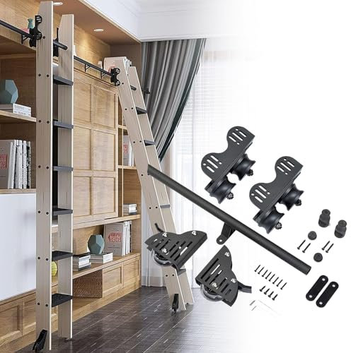 ZNGEPHAP Rolling Hardware Rail Kit Sliding Library Ladder Track Rail Floor Rollers, 3.3FT-20FT Mobile Library Ladder Hardware Kit for Bookshelf Loft (No Ladder), Extension Ladder Kit (10ft/300cm Tra