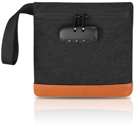 Geruchsdichte tasche - 20×18,8 cm Tragbare Wasserdichte Smell Proof Tasche,Aufbewahrungstasche mit Zahlenschloss versiegelten Reißverschlüssen,Handle Bag für Zubehör und Reiseaufbewahrung (Schwarz)