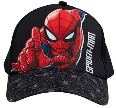 Marvel Spiderman Kappe für Jungen - Kinder Cap Basecap Baseballkappe verstellbar Schwarz