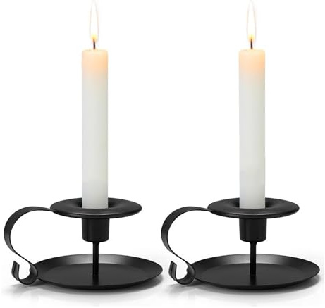 CHENGZI Old Vintage Teacup Candle Holder Small Iron Candle Holder Set of 2 (Black)