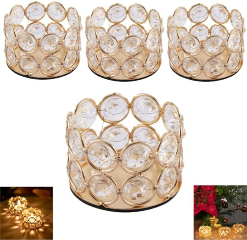 Gold-Teelichthalter, 4 Stück, goldfarbene Kerzenhalter für Hochzeitstisch, Quecksilberglas-Teelichthalter für Heimdekoration, Hochzeit, Abendessen, Party, Jahrestag, Weihnachtsdekoration (4)