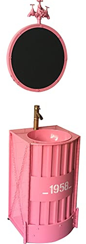 Agteruo Mueble de baño de Estilo Industrial con Lavabo, Moderno Mueble de baño con Grifo y desagüe, Mueble de baño Independiente Debajo del Lavabo, 48 x 48 x 85 cm, Color Rosa.