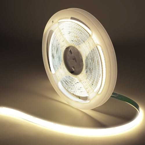 COB LED Streifen 6M, Selbstklebend 24V Neutralweiß 4000K LED Licht Band, 8mm Breite mit RF Fernbedienung und Netzteil, 320LEDs/m Flexibel LED Strip Lights für Home Dekoration, Küche, Schlafzimmer