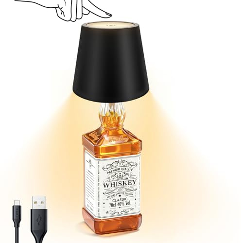 Flaschenlampe LED Aufladbar, Wiederaufladbarer Touch Flaschenlampenschirm mit 3 Farbtemperaturen, Weinflaschen Tischlampe Atmosphärenlicht kabelloses Nachtlicht für Schlafzimmer Restaurant Bar (black)