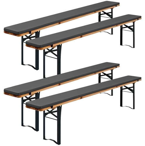 FXKS Lot de 4 Coussins pour Banc de Brasserie, rembourrés, imperméables, lavables, Dimensions 220x25x3 cm XL, pour Banc de fête et chapiteau (Gris)