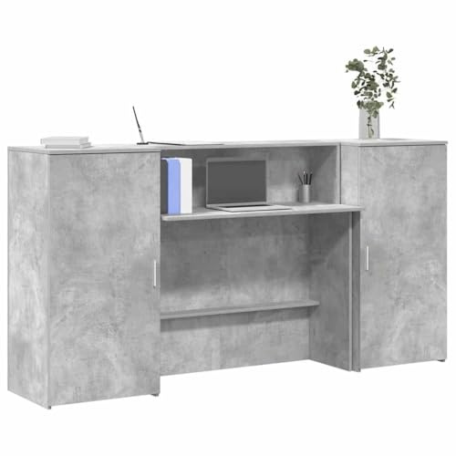 Owoxanthellate Empfangstheke Betongrau 200x50x103,5 cm Holzwerkstoff mit integriertem Tresen, moderner Bürotisch Empfangstresen für Home Office Salon Praxis