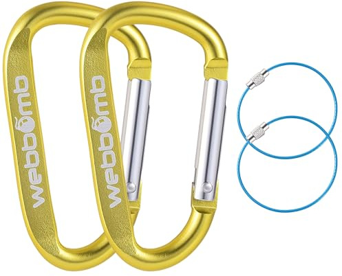 WEBBOMB® 2X Karabiner Haken 6,7cm Schnapphaken Schnappkarabiner + 2X Drahtseil Schlüsselringe Karabinerhaken für Camping Wandern Angeln Schlüsselanhänger