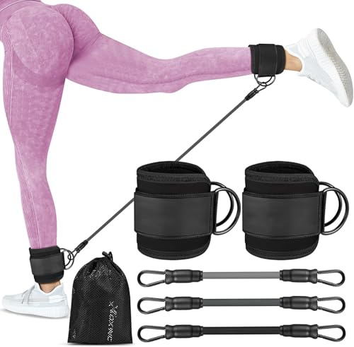 Ankle Strap for Cable Machine with Resistance Bands Set, Cable Kickback Ankle Strap for Glutes & Legs, Adjustable Ankle Cable Straps for Gym Workout, Portable Cable Ankle Straps Gym with Storage Bag
