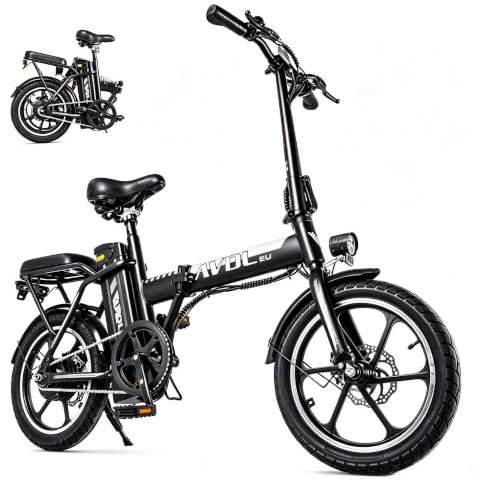 AVDLEU Velo Electrique Pliable 16 Pouces pour Adultes, Vélo Electrique Homme Femme, Vélo Electrique Urbain, Batterie 36V 12.8Ah, Assistance Électrique Jusqu’à 25 km/h, Freins à Disque, E Bike Compact