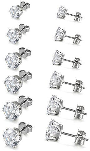 Oidea Bijoux 6 Paires Boucles d'oreilles Femme - Rond Clous d'oreille Oxyde de Zirconium - Acier Inoxydable - pour Homme et Femme (Argent)-Cadeau fete des meres/cadeau de fête des pères