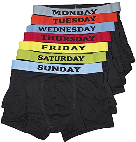Universal Textiles Mens Days of The Week Boxer Shorts/Underwear (Pack of 7) (S Waist 30-32inch (76-81cm)) (Black)