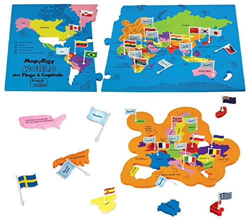 Imagimake Mapology World Map Jigsaw Puzzle with Flags and Capitals | 78 Pieces Geography Puzzles for Kids, Educational STEM Toys & Games | Birthday Gifts for Boys & Girls Age 5 6 7 8 9 10 11 12 Years